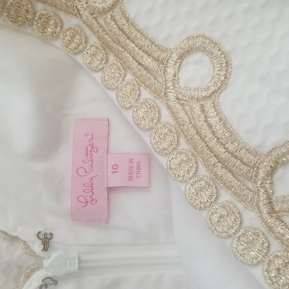 Lily Pulitzer, White dress with gold embroidery, SZ: 10 - Picture 4 of 11